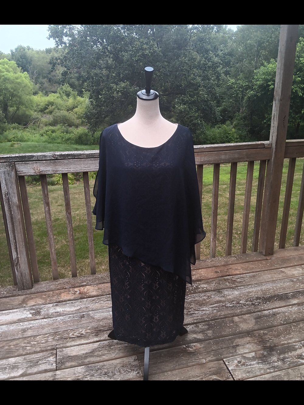 Connected Apparel Navy Lace Chiffon Overlay Wedding Guest Dress NWT Size 18W - Picture 2 of 9